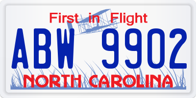 NC license plate ABW9902