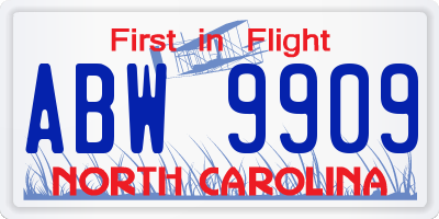 NC license plate ABW9909