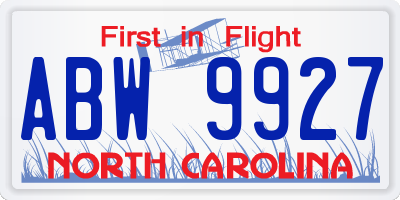 NC license plate ABW9927