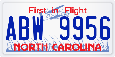 NC license plate ABW9956