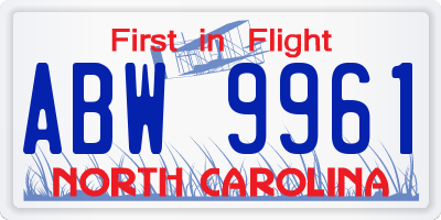 NC license plate ABW9961