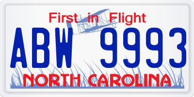 NC license plate ABW9993