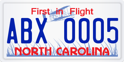 NC license plate ABX0005