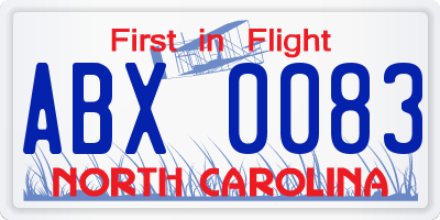 NC license plate ABX0083