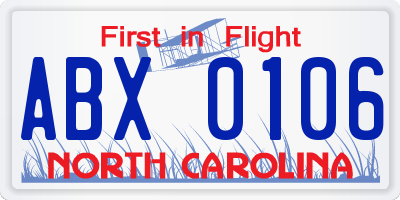 NC license plate ABX0106