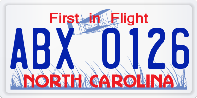 NC license plate ABX0126