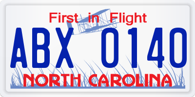 NC license plate ABX0140