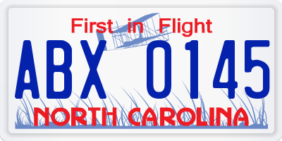 NC license plate ABX0145