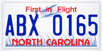 NC license plate ABX0165