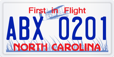 NC license plate ABX0201