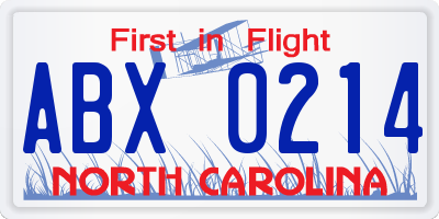 NC license plate ABX0214