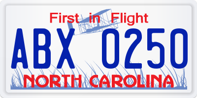 NC license plate ABX0250