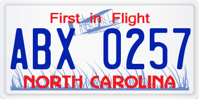 NC license plate ABX0257