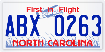 NC license plate ABX0263