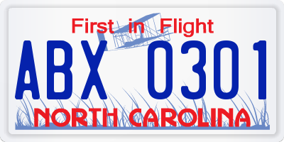 NC license plate ABX0301