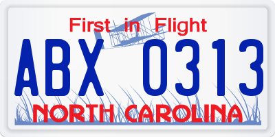NC license plate ABX0313