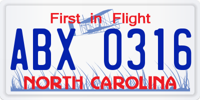 NC license plate ABX0316