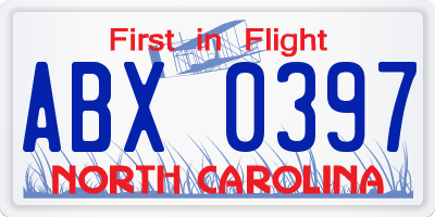 NC license plate ABX0397