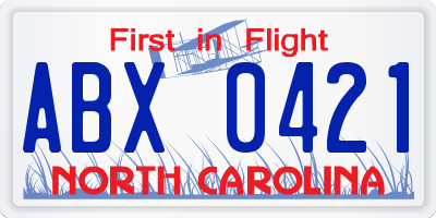 NC license plate ABX0421