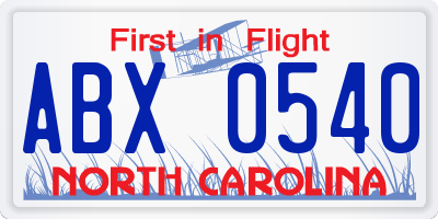 NC license plate ABX0540