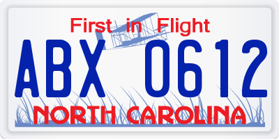 NC license plate ABX0612