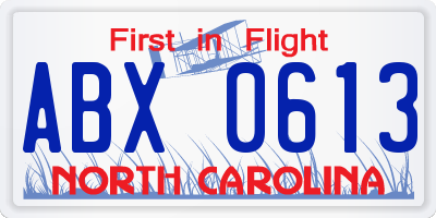 NC license plate ABX0613