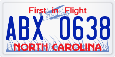 NC license plate ABX0638