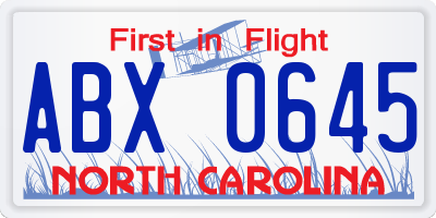 NC license plate ABX0645