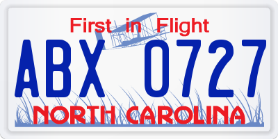 NC license plate ABX0727