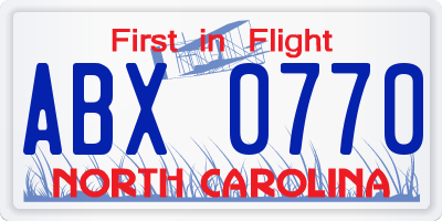 NC license plate ABX0770