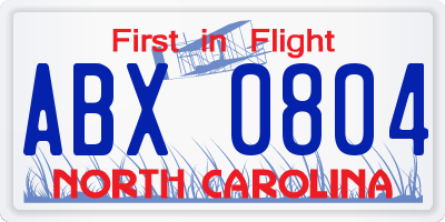 NC license plate ABX0804
