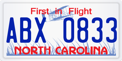 NC license plate ABX0833