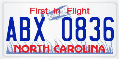 NC license plate ABX0836