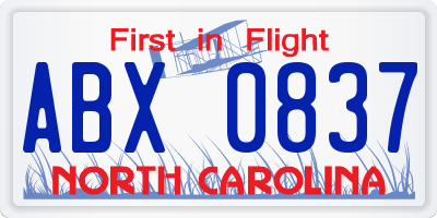 NC license plate ABX0837