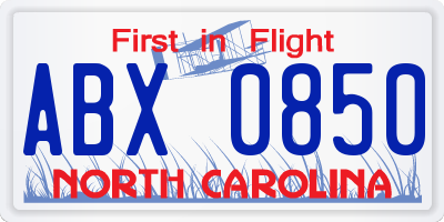 NC license plate ABX0850