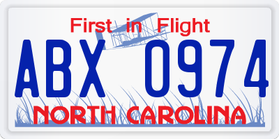 NC license plate ABX0974