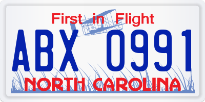 NC license plate ABX0991