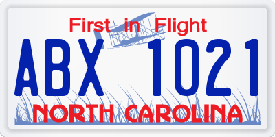 NC license plate ABX1021