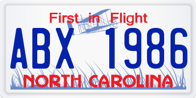 NC license plate ABX1986