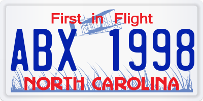 NC license plate ABX1998