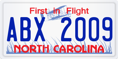 NC license plate ABX2009