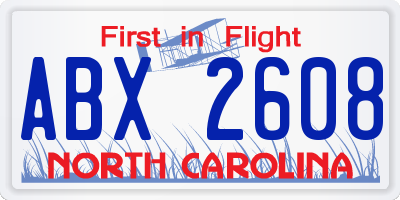 NC license plate ABX2608