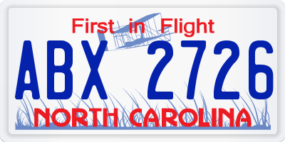 NC license plate ABX2726