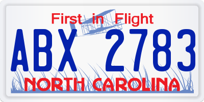 NC license plate ABX2783