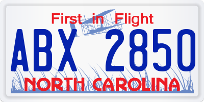 NC license plate ABX2850