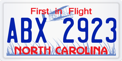 NC license plate ABX2923