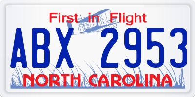 NC license plate ABX2953