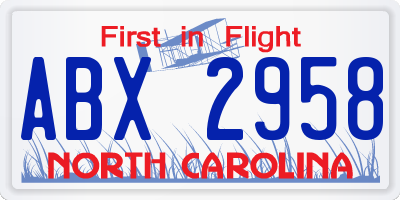 NC license plate ABX2958