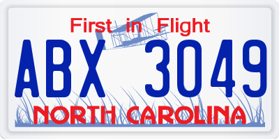 NC license plate ABX3049