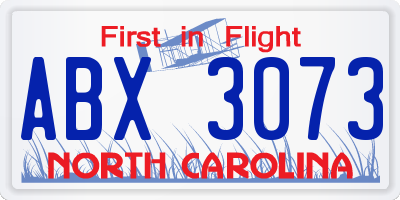 NC license plate ABX3073